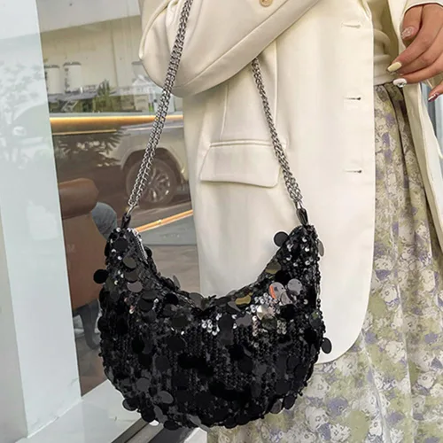 Vista 2 de Bolso de noche con lentejuelas brillantes para mujer, bandolera y bandolera para fiesta, graduación, boda