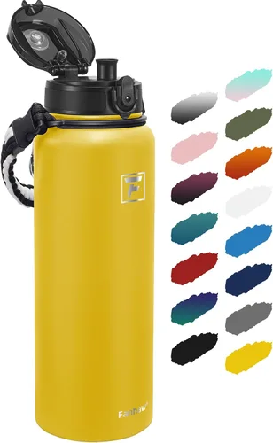 Vista 50 de Fanhaw Botella de agua térmica para llevar, apta lavavajillas, de 20 onzas, acero inoxidable, doble pared, reutilizable, a prueba de fugas y sudor