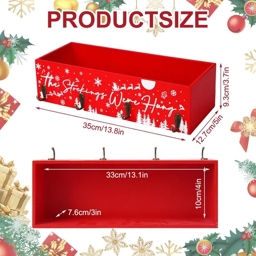 Vista 6 de Geetery Caja de madera de Navidad con colgador de calcetines, soporte para calcetines de Navidad para mantel multiusos, caja de centro de mesa