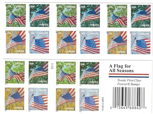 Vista 3 de USPS Forever sella una bandera para todas las estaciones, folleto autoadhesivo de 20 sellos postales de primera clase, edición coleccionable