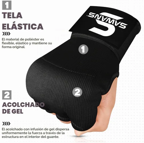 Vista 3 de SAWANS Guantes interiores de boxeo para protección de manos, correas largas elásticas, acolchadas para artes marciales, guantes de combate