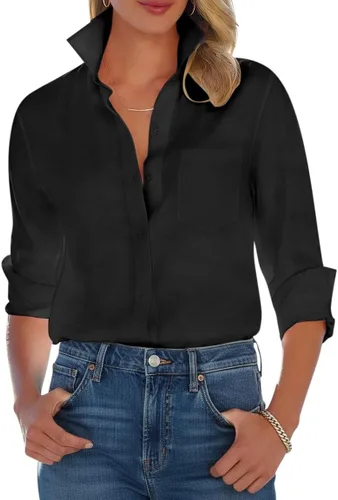 Vista 11 de Camisas con botones para mujer, camisa de vestir de manga larga, sin arrugas, con cuello, camisa de trabajo, casual, blusa de oficina