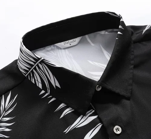 Vista 2 de SheLucki - Camisa hawaiana para hombre, unisex, de manga corta, con botones, para la playa y el verano, ropa casual estampada con sombra de palmas