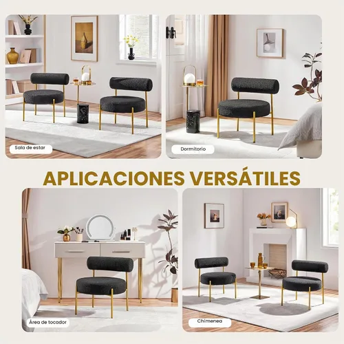 Vista 7 de Yaheetech Silla de tocador moderna acolchada con patas doradas para dormitorio, sala de maquillaje, oficina en casa, negro