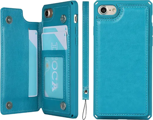 Vista 12 de iCoverCase Funda compatible con iPhone SE 2022/SE 2020/7/8 con soporte para tarjetas, funda tipo cartera para mujer, con bloqueo RFID en relieve