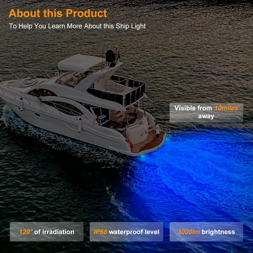 Vista 4 de UCINNOVATE 2X Luces LED Marinas para Barco de 6.9", 3000LM 84LED Luces de Popa Impermeables, Luz Subacuática para Yates, Barcos, Velero, Pontón