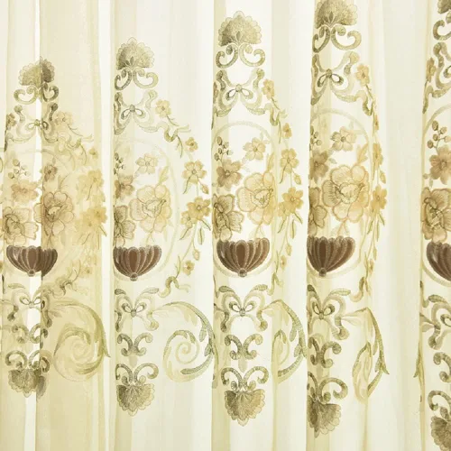 Vista 2 de Cortinas traslúcidas bordadas elegantes y clásicas europeas, para tratamiento de ventana, bolsillo para barra de cortina básicas, cortinas fábicas
