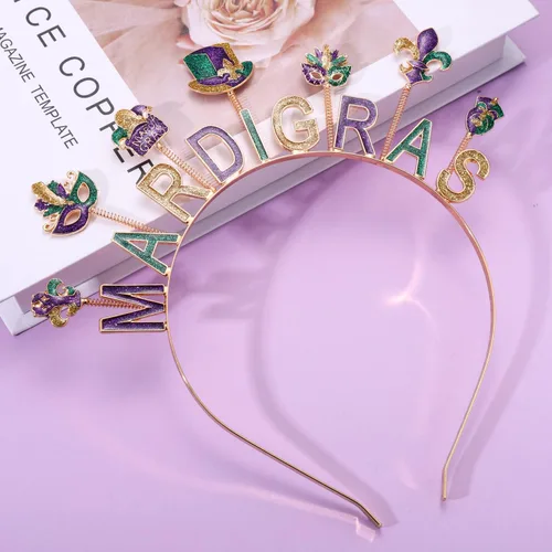 Vista 6 de CEALXHENY Diademas de Mardi Gras para mujer, accesorios de Mardi Gras, máscara de flor de Lis para el cabello, carnaval, desfile de fiesta