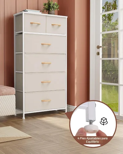 Vista 6 de Crestlive Products Cómoda para dormitorio, torre de almacenamiento alta y delgada, marco de acero resistente, parte superior de madera, cubos