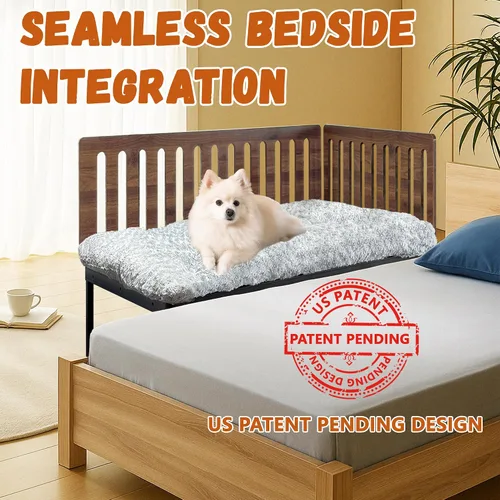 Vista 2 de Beside - Cama para perro, 2 paneles de altura ajustable, marco de cama de metal para perros de 25.5 x 18 pulgadas con cojín, tamaño mediano