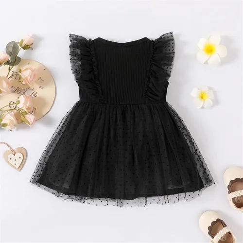 Vista 2 de Vestido de princesa 100 % algodón sin mangas tutú vestido de verano para niñas pequeñas, vestido de malla con volantes 3M-3Y