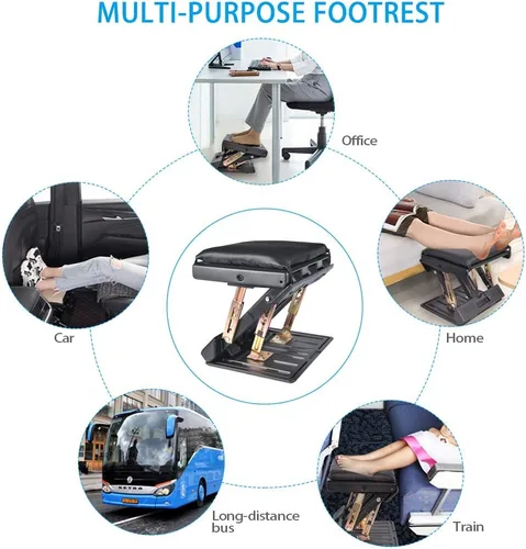 Vista 6 de Reposapiés para debajo del escritorio en el trabajo con 4 niveles de altura ajustable, reposapiés plegable ergonómico para oficina