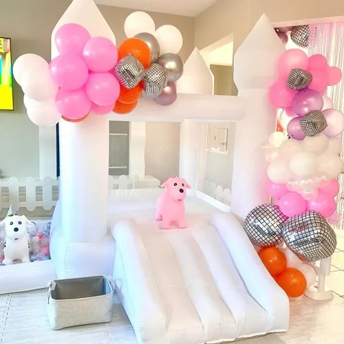 Vista 2 de iLink-outer Casa de rebote blanca para niños con soplador de bola deslizante Oxford White Castle 108 x 108 x 84 pulgadas, regalo de fiesta