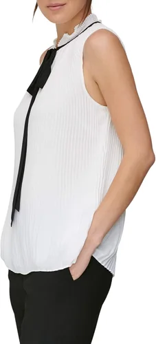 Vista 2 de DKNY Camiseta plisada sin mangas con cuello de corbata para mujer