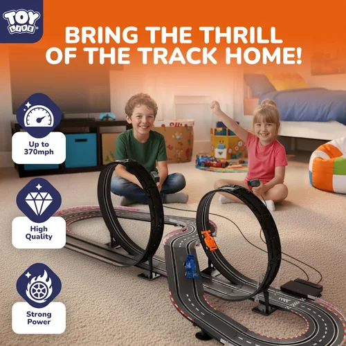 Vista 5 de Juegos de Pista de Carreras de Coches Eléctricos para Niños de 4 a 8 años, Pista de Carreras de 20 pies para 2 Jugadores con 4 Carriles con 2 Coches