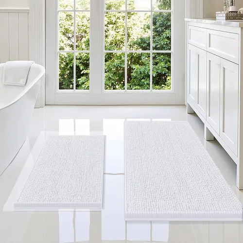 Vista 64 de Juego de alfombras de baño Smiry de 2 piezas, suave alfombra absorbente de chenilla y juego de alfombra en forma de U para inodoro, alfombra de baño