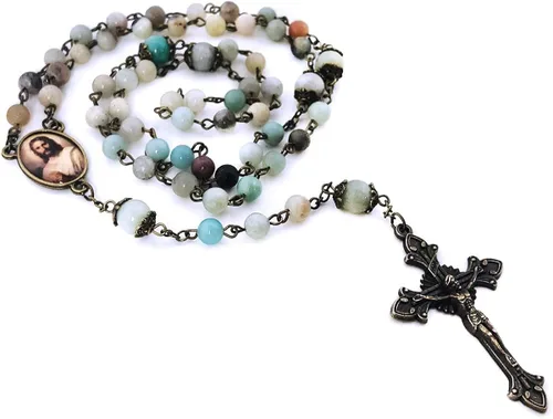 Vista 4 de Catholic Heirlooms Rosario y Rosario de Piedra Tiendaita Jesucristo - Pulsera Rosario y Medalla Milagrosa - Rosario Católico - Rosarios Católicos