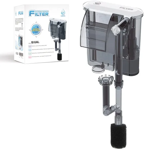 Vista 9 de LAQUAL Filtro de acuario de 5 galones con desnatador de superficie, pequeño filtro silencioso para peces, filtración de algodón bioquímico y flujo