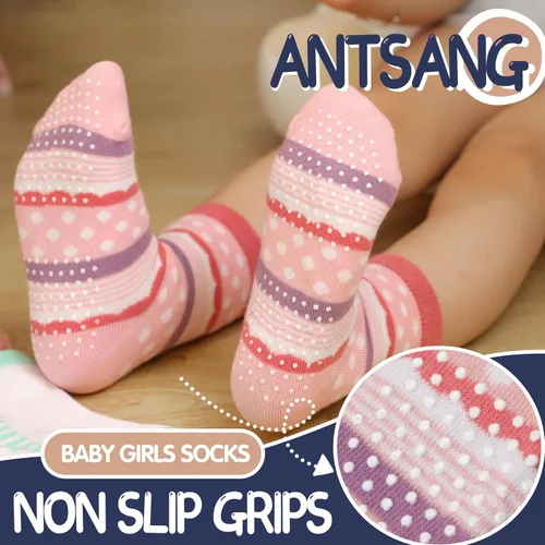 Vista 3 de ANTSANG Calcetines de algodón a rayas de unicornio para bebés, niñas y niños pequeños