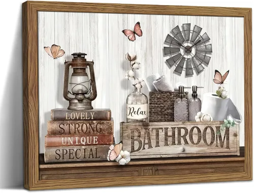 Vista 16 de Decoración de Pared de Baño de Granja, Lienzo de Algodón Rústico Enmarcado, Pintura de Decoración de Pared, Carteles Modernos de Arte de País