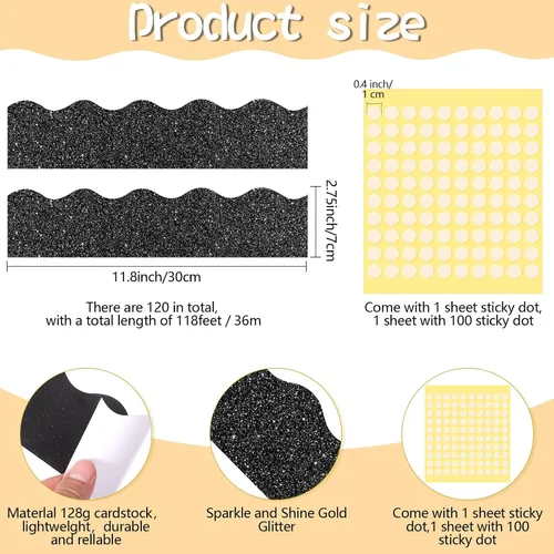 Vista 2 de Containlol Bordes de tablero de anuncios con purpurina de 118 pies, 120 hojas festoneadas para decoración escolar, día de San Patricio, regreso a