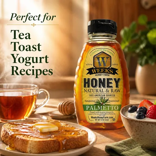 Vista 5 de Weeks Honey Farm Palmetto Honey – 16oz Squeeze Bottle 100% Raw & Unfiltered Pure Honey Natural Superfood Rich in Vitamins, Minerals &