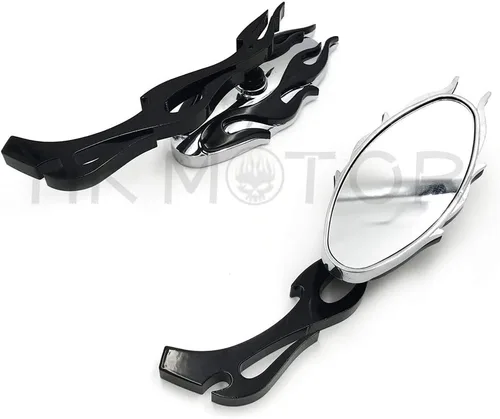 Vista 3 de HONGK - Espejo retrovisor estilo llama para motocicleta compatible con cualquier Cruiser Chopper Custom Negro [B01C0SR0PC]