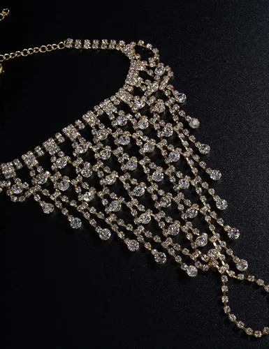 Vista 5 de Jumwrit Pulsera de anillo de dedo para mujer, con diamantes de imitación, con anillo, pulsera esclava, arnés de mano para niñas