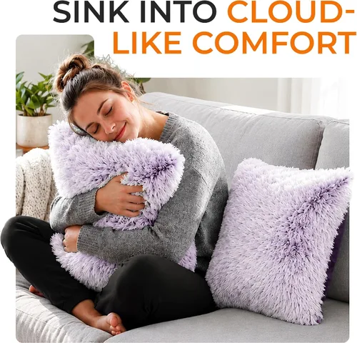 Vista 2 de Cheer Collection Almohadas Decorativas para Sofá y Cama, Almohadas Decorativas Suaves de Pelo Largo con Rellenos Incluidos, Acogedoras Almohadas
