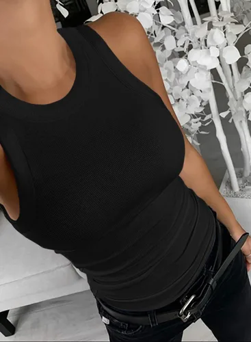 Vista 3 de Samefar Camiseta sin mangas de punto ajustado para mujer, sin mangas, espalda cruzada, casual, básica, acanalada