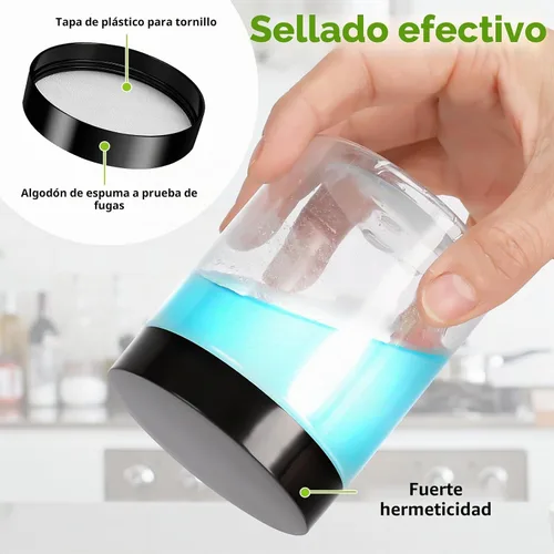 Vista 3 de Mfacoy Paquete de 6 tarros de plástico con tapas, contenedor de almacenamiento transparente de 8 onzas, tarros de plástico a prueba de fugas