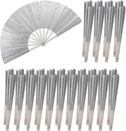 Vista 39 de 10 ventiladores plegables grandes de mano para hombres y mujeres, abanicos decorativos plegables, accesorios rave, utilizado para bailes, fiestas
