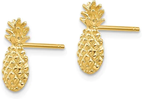Vista 2 de Aretes de oro amarillo macizo de 14 quilates y piña texturizada, 0.472 in x 0.236 in, Metal