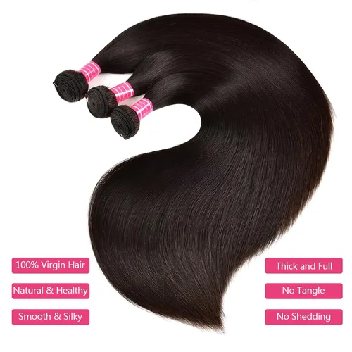 Vista 3 de Extensiones de cabello humano lacio 10A 100% sin procesar, cabello virgen brasileño, lacio, 3 paquetes de 16, 18, 20 pulgadas, extensiones