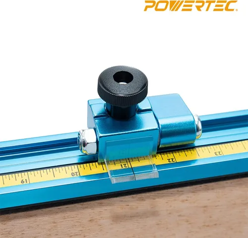 Vista 3 de POWERTEC 71697 Kit de riel doble T de 36 pulgadas para carpintería, cinta métrica adhesiva de derecha a izquierda e inserción de plástico de riel T