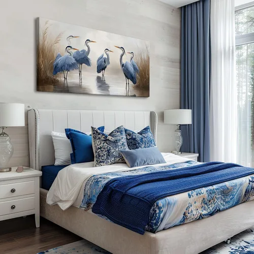 Vista 2 de 20"x 40" Canvas Wall Art Blue Heron Sea Bird Wild Bird Coastal Birds Vintage Heron Herons Blue Framed Pictures Painting Prints Large Wall Art for