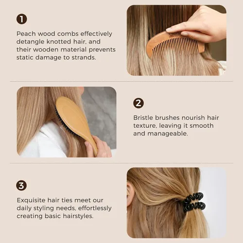 Vista 6 de BLACK EGG Cepillo de cerdas de jabalí para mujeres, hombres y niños, cerdas naturales suaves para cabello delgado y fino, restaura brillo y textura