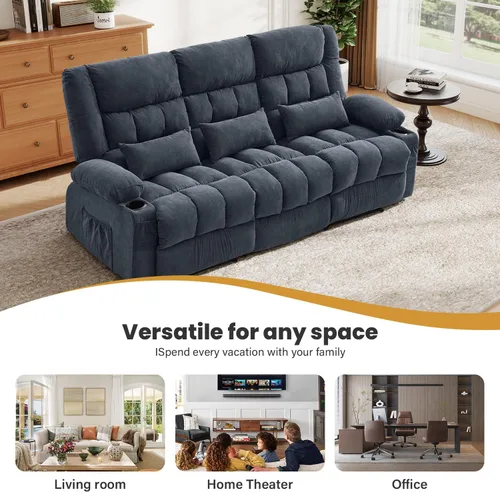 Vista 7 de BOSMILLER Sofá reclinable con portavasos para sala de estar, sofá manual de 3 asientos, reclinable con bolsillo lateral