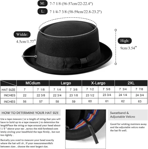 Vista 5 de Pork Pie Hats for MenWomen, 100% Wool Felt Hat Stout Porkpie Breaking Bad Hat Flat Top Fedora Hats Boater Derby Crushable