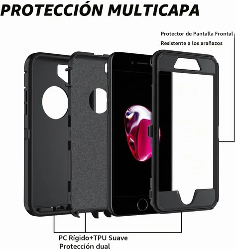Vista 2 de Funda para iPhone 7/8Plus, iPhone 8 Plus y 7 Plus, 3 en 1, color Negro