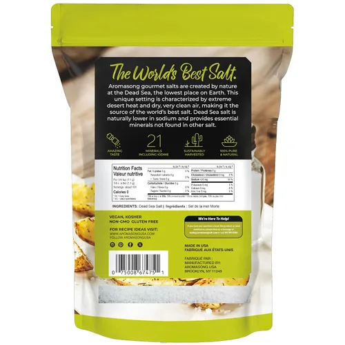 Vista 8 de Aromasong Sal marina 100% natural del mar Muerto, sal de mesa de grano fino, bolsa resellable de 2.43 libras, 100% pura y natural, sin refinar, sin
