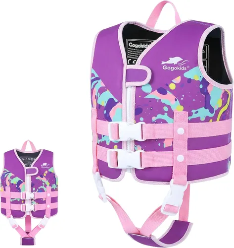 Vista 10 de Gogokids Chaleco de natación para niños de 2-3-4-5-6-7-8-9 años, flotadores de piscina para niños de 30-50-70 libras, flotabilidad para niños