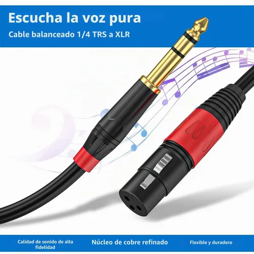Vista 4 de Pack de 2 Cables XLR Hembra a 1/4 Pulgada 6,35 mm TRS Mono Jack para Micrófono Dinámico, 1,6 Pies, Negro, Cable de Micrófono XLR Hembra Equilibrado