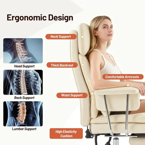 Vista 4 de Furniliving Silla de oficina grande y alta con reposapiés, silla de oficina ejecutiva de piel sintética con respaldo alto y soporte lumbar