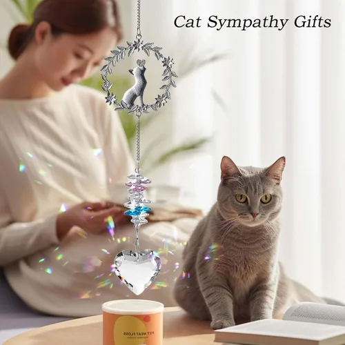 Vista 3 de Regalos conmemorativos para gatos por pérdida de gato, atrapasoles de cristal K9 para ventanas, regalo personalizado de condolencias para mascotas