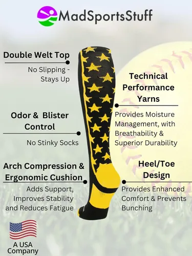 Vista 5 de MadSportsStuff Calcetines All Stars con estrellas para béisbol, sóftbol, fútbol, jóvenes y adultos, niños, niñas, hombres y mujeres, sobre