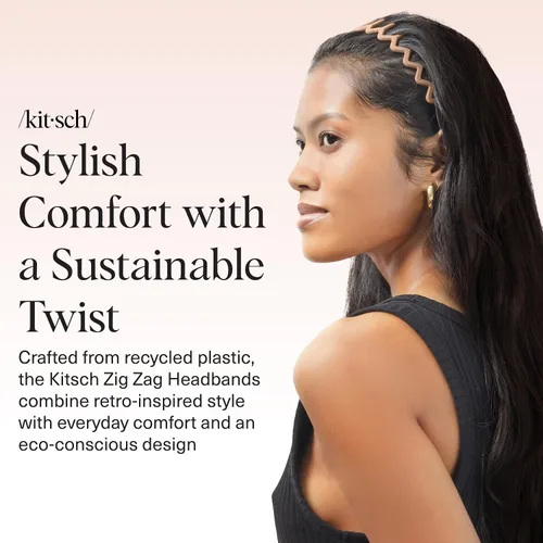 Vista 2 de Kitsch - Diademas de diseño Zig Zag, de plástico reciclado, para hombres y mujeres, clásica de los años 90, diadema ondulada con dientes, diademas