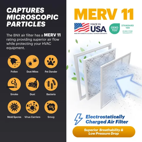 Vista 2 de BNX TruFilter - Filtro de aire MERV 11 de 10 x 10 x 1 pulgadas (paquete de 4) – Fabricado en Estados Unidos – Defensa contra Alérgenos Filtros