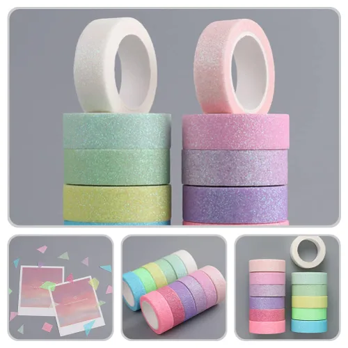 Vista 7 de STOBOK Cinta adhesiva Washi con purpurina de macarrón para manualidades, cinta adhesiva de papel Washi para manualidades, álbumes de recortes