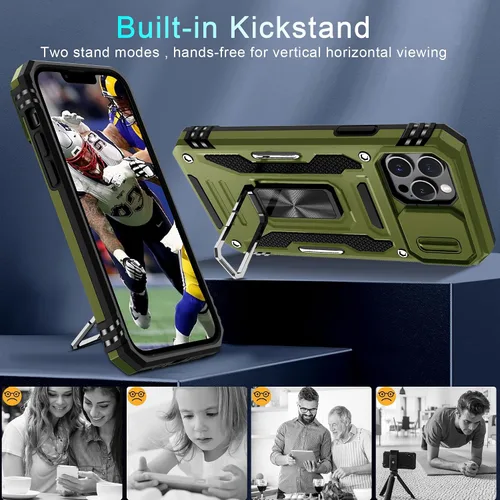 Vista 56 de DEERLAMN Funda para iPhone Xs Max con funda deslizante para cámara + protector de pantalla, soporte giratorio de anillo de grado militar a prueba